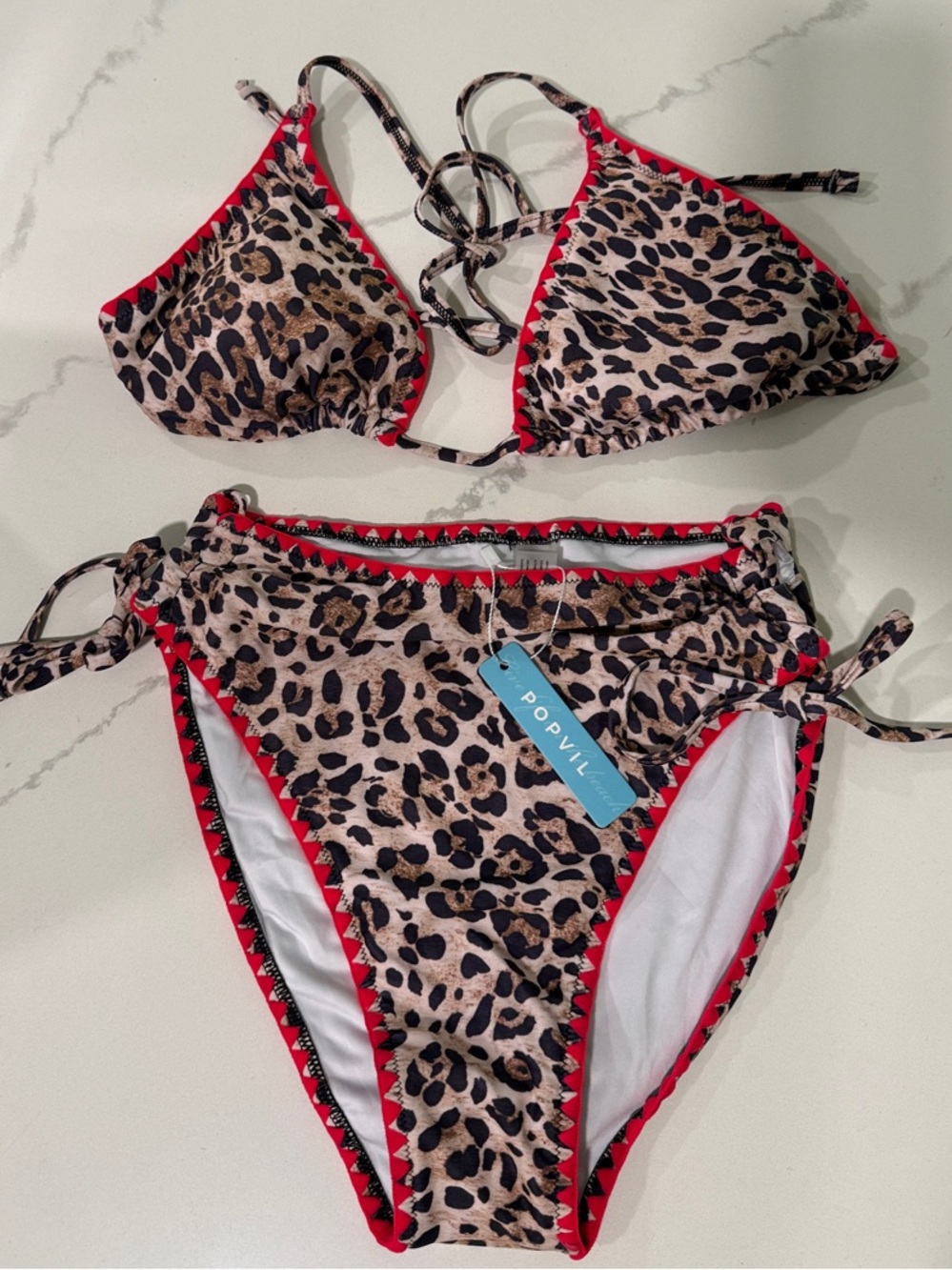 NWT Popvil Leopard Print Red-Trim Bikini